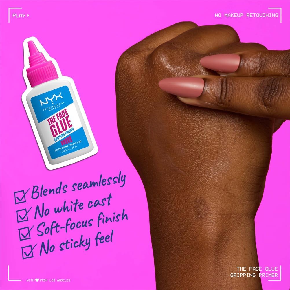 NYX Professional Makeup Primer, The Face Glue Primer, Gripping Primer for Face, Up to 24 Hour Hydration and Makeup Wear, Polyglutamic Acid, Non-Comedogenic, 35ml