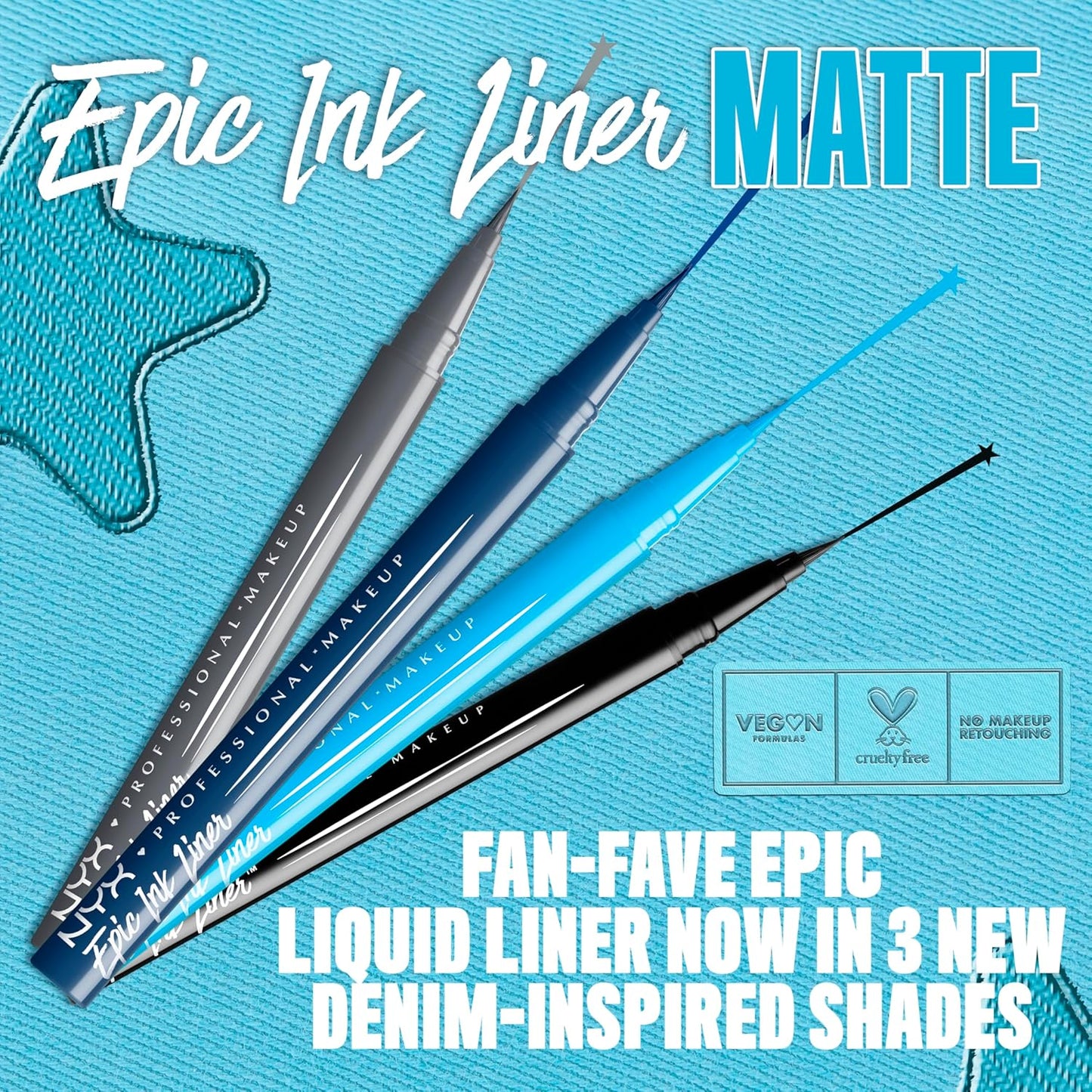 NYX Professional Makeup Epic Ink Liner, Brush Tip Liquid Eye Liner Pen, Up To 24 Hours of Wear, 6 Intensely Pigmented Shades, Waterproof Vegan Formula, Shade: Black